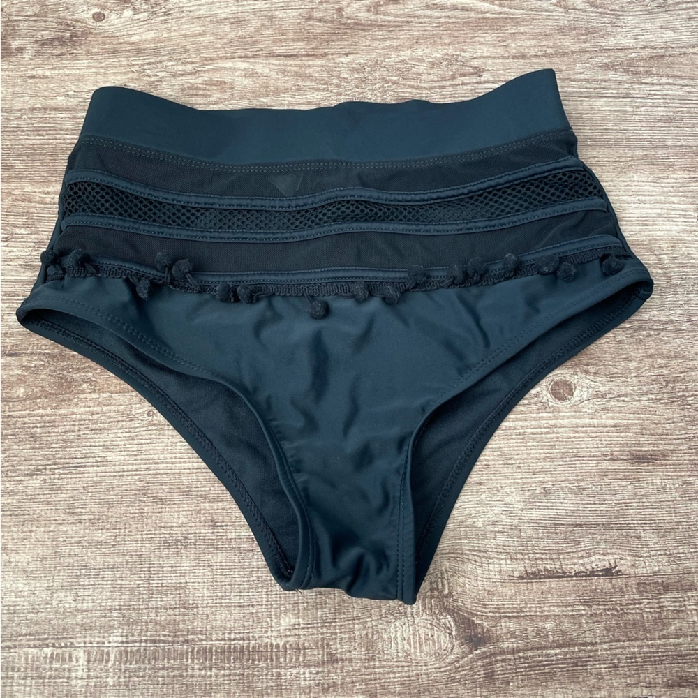 High Waisted Black Tassel Swim Suit Bottom Size Small